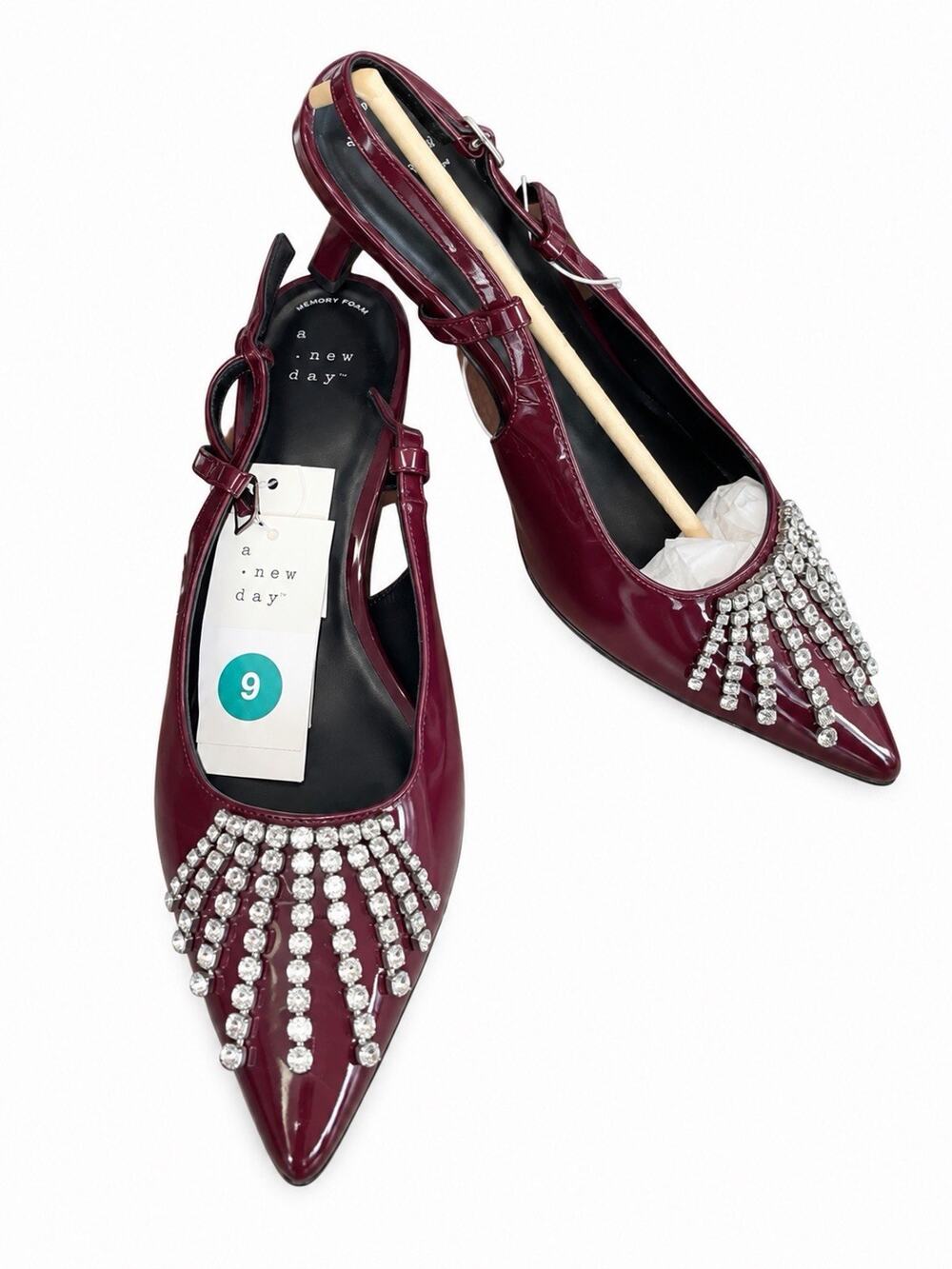 A New Day Serafina Women’s Heels Size 9 Burgundy Rhinestone Pointed Toe NWT